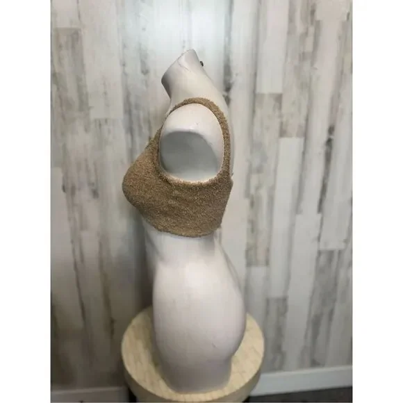 If It Were Me Teddy Lounge Set XS | Fuzzy Bralette & Wide Leg Pants | Cozy Tan T - Picture 6 of 11